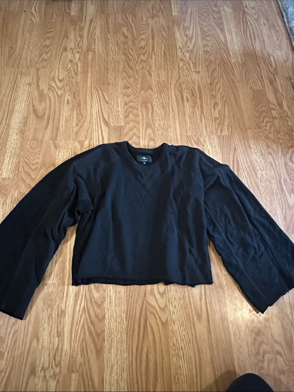 7 For All Mankind Black Cropped Crewneck Sweater